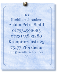Der Kreidlerschrauber Achim Petra Staffl 0179/4598685 07231/5893280 Kronprinzenstr.25 75177 Pforzheim Info@kreidlerschrauber.de